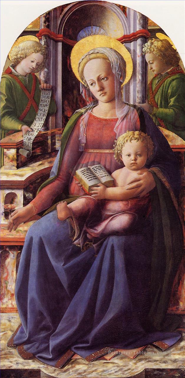 Vierge à l’Enfant intronisé avec deux anges Christianisme Filippino Lippi Peintures à l'huile